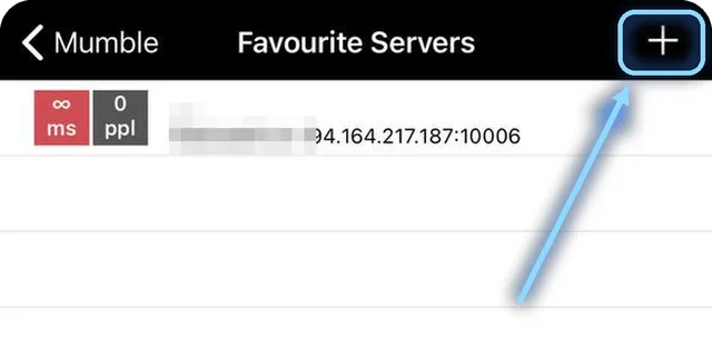 Экран Favourite Servers, выделена кнопка плюс